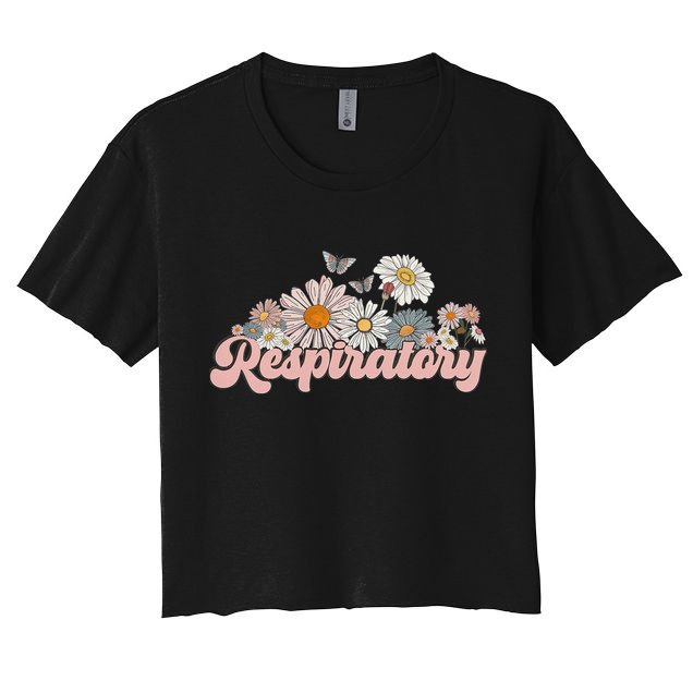 Retro Flower Butterfly Respiratory Therapy Rt Therapist Crop Top
