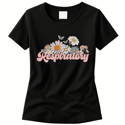 Retro Flower Butterfly Respiratory Therapy Rt Therapist Womens T-Shirt
