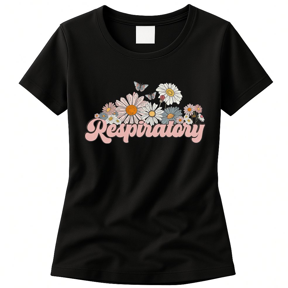 Retro Flower Butterfly Respiratory Therapy Rt Therapist Womens T-Shirt