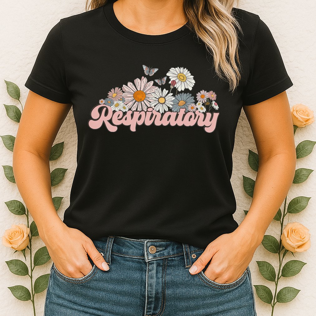 Retro Flower Butterfly Respiratory Therapy Rt Therapist Womens T-Shirt