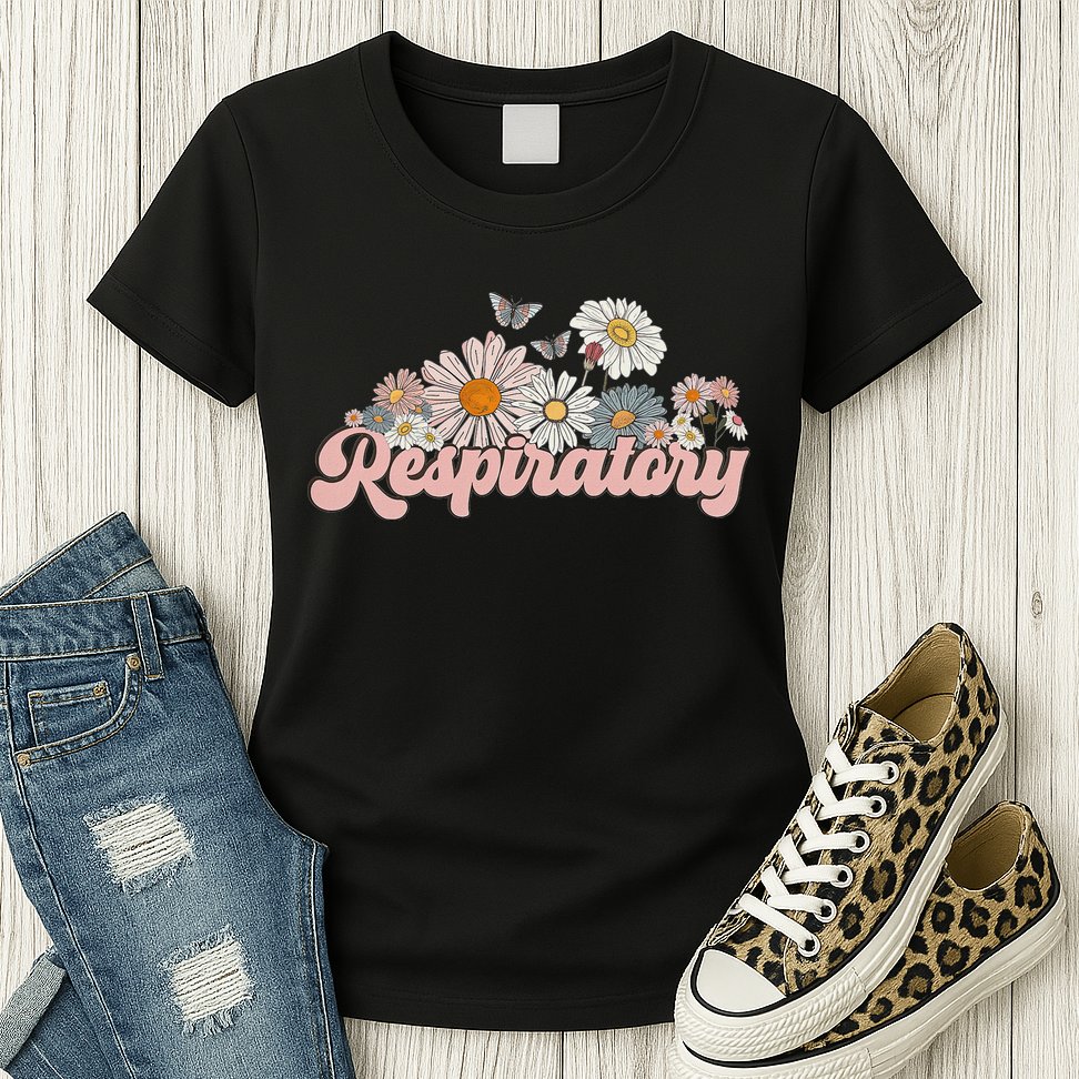 Retro Flower Butterfly Respiratory Therapy Rt Therapist Womens T-Shirt