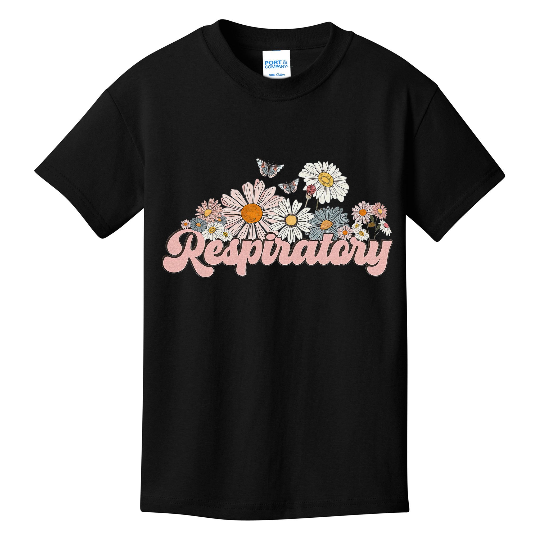 Retro Flower Butterfly Respiratory Therapy Rt Therapist Kids T-Shirt