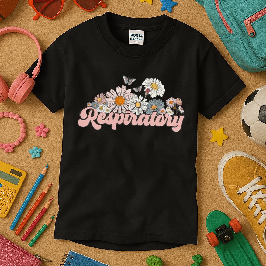 Retro Flower Butterfly Respiratory Therapy Rt Therapist Kids T-Shirt