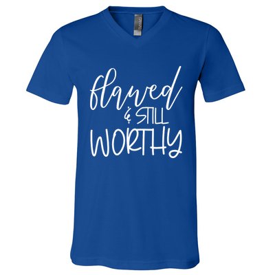 Retro Flawed But Still Worthy Bible Christian Religious Gift V-Neck T-Shirt