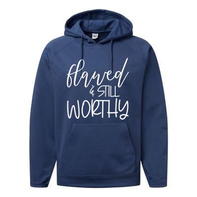 Retro Flawed But Still Worthy Bible Christian Religious Gift Performance Fleece Hoodie