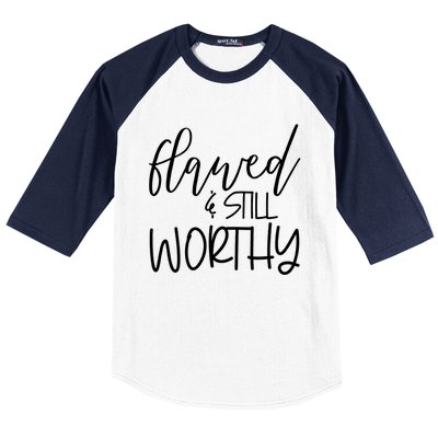 Retro Flawed But Still Worthy Bible Christian Religious Gift Baseball Sleeve Shirt