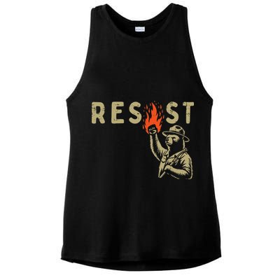 Resist Fist Bear Protest Civil Rights Equality Women Ladies PosiCharge Tri-Blend Wicking Tank