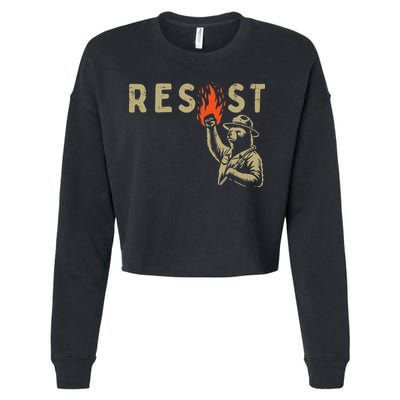 Resist Fist Bear Protest Civil Rights Equality Women Cropped Pullover Crew