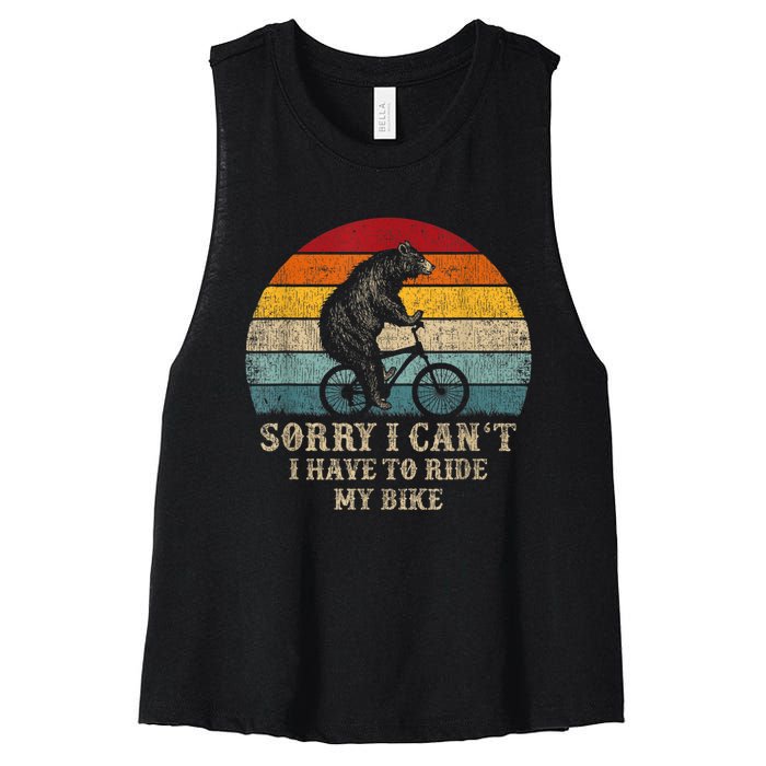 Retro Funny Biking For Cyclist Bicycle Cycling 70s Sun Women's Racerback Cropped Tank