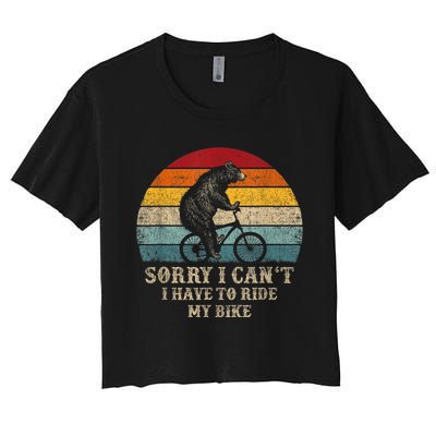 Retro Funny Biking For Cyclist Bicycle Cycling 70s Sun Women's Crop Top Tee