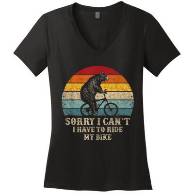 Retro Funny Biking For Cyclist Bicycle Cycling 70s Sun Women's V-Neck T-Shirt