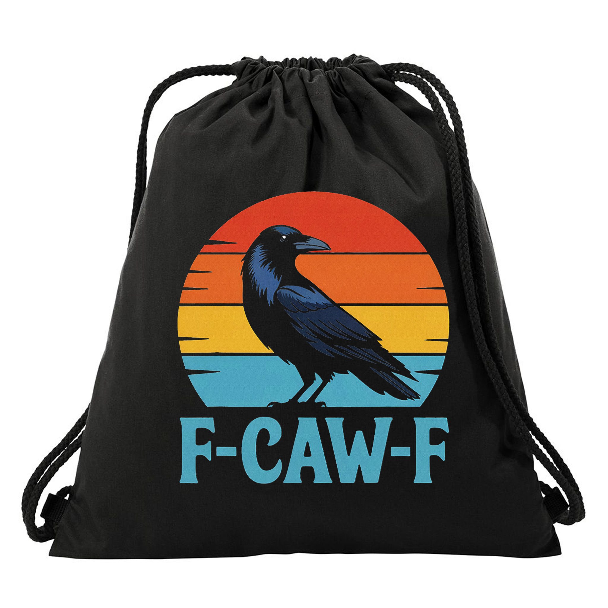 Retro F-Caw-F Black Bird Crow Funny Crow Lover Drawstring Bag