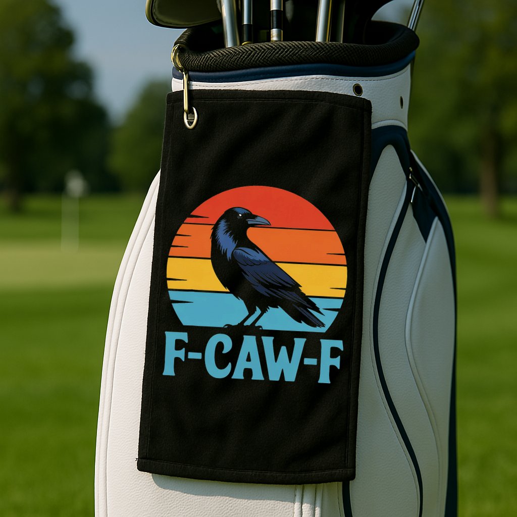 Retro F-Caw-F Black Bird Crow Funny Crow Lover Golf Towel