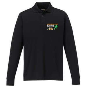 Running For Beer Funny St Patrick's Day Irish Performance Long Sleeve Polo