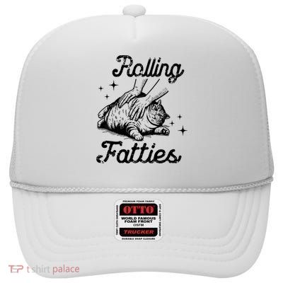 Rolling Fatties Cat Funny Cute Cat Lover Kitten Owner Kitty High Crown Mesh Back Trucker Hat