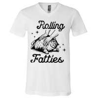 Rolling Fatties Cat Funny Cute Cat Lover Kitten Owner Kitty V-Neck T-Shirt