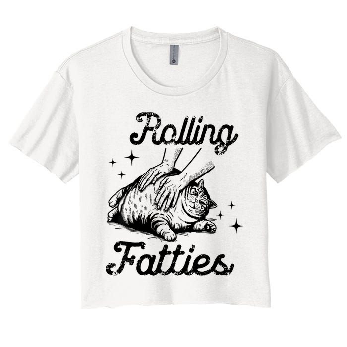 Rolling Fatties Cat Funny Cute Cat Lover Kitten Owner Kitty Women's Crop Top Tee
