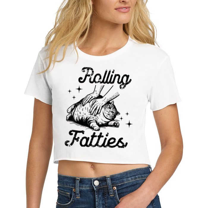Rolling Fatties Cat Funny Cute Cat Lover Kitten Owner Kitty Women's Crop Top Tee