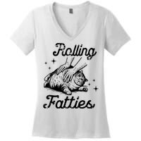 Rolling Fatties Cat Funny Cute Cat Lover Kitten Owner Kitty Women's V-Neck T-Shirt