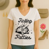 Rolling Fatties Cat Funny Cute Cat Lover Kitten Owner Kitty Women's V-Neck T-Shirt