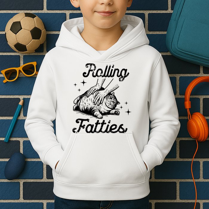 Rolling Fatties Cat Funny Cute Cat Lover Kitten Owner Kitty Kids Hoodie