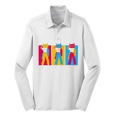 Retro Female Cat Silk Touch Performance Long Sleeve Polo