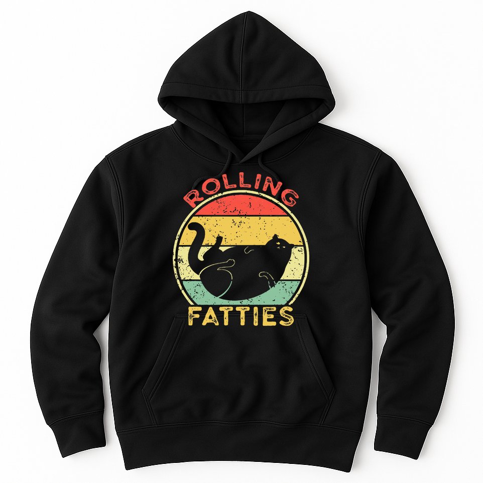 Rolling Fatties Cat Retro Vintage Funny Fat Kitten Saying Hoodie