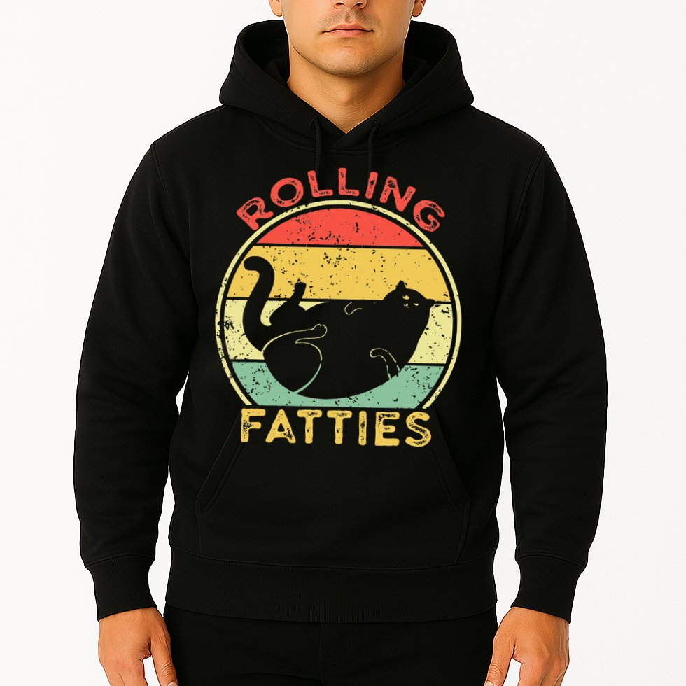 Rolling Fatties Cat Retro Vintage Funny Fat Kitten Saying Hoodie
