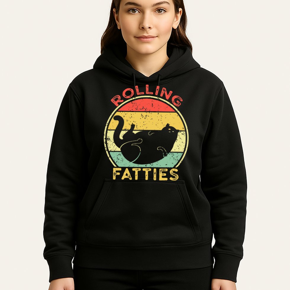 Rolling Fatties Cat Retro Vintage Funny Fat Kitten Saying Hoodie