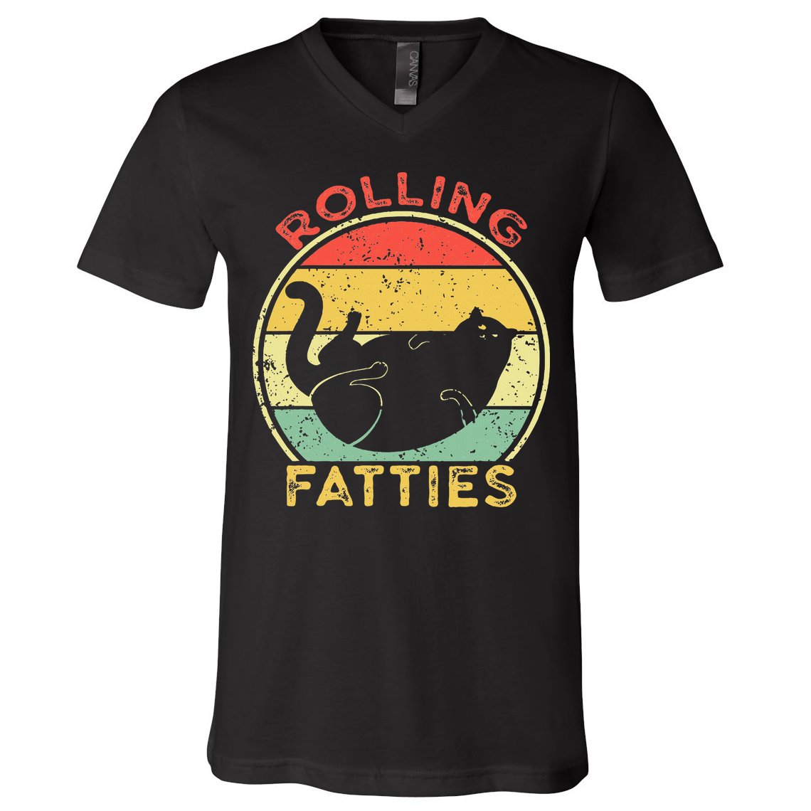 Rolling Fatties Cat Retro Vintage Funny Fat Kitten Saying V-Neck T-Shirt