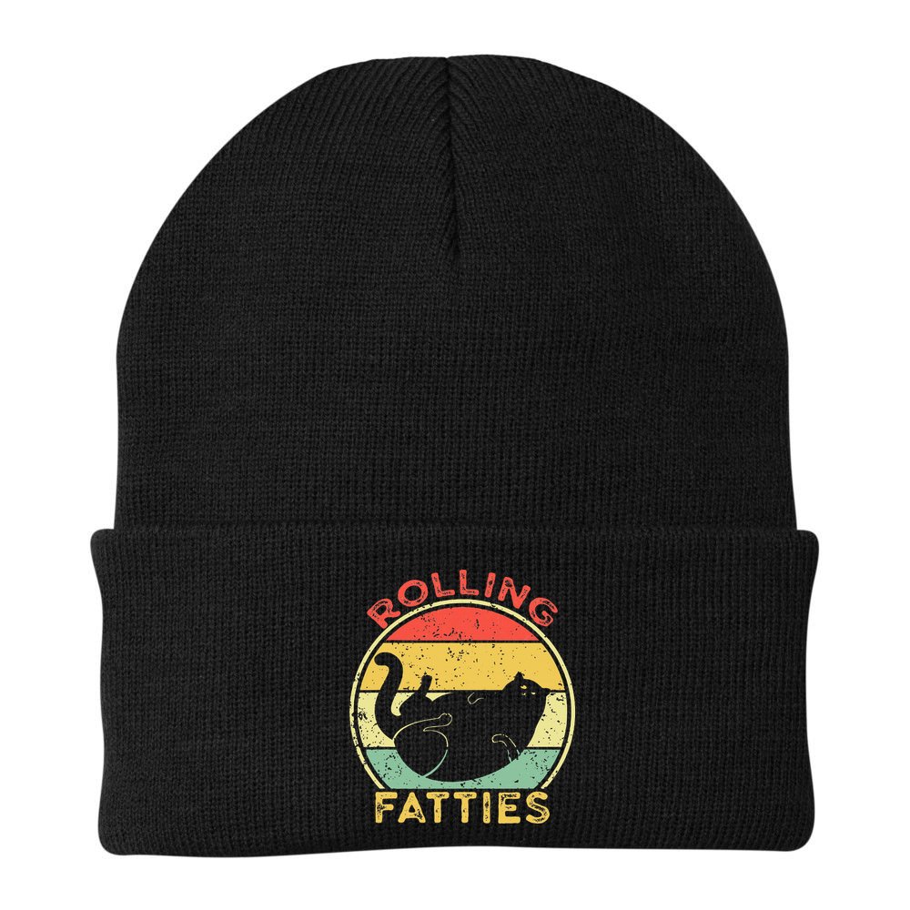 Rolling Fatties Cat Retro Vintage Funny Fat Kitten Saying Beanie