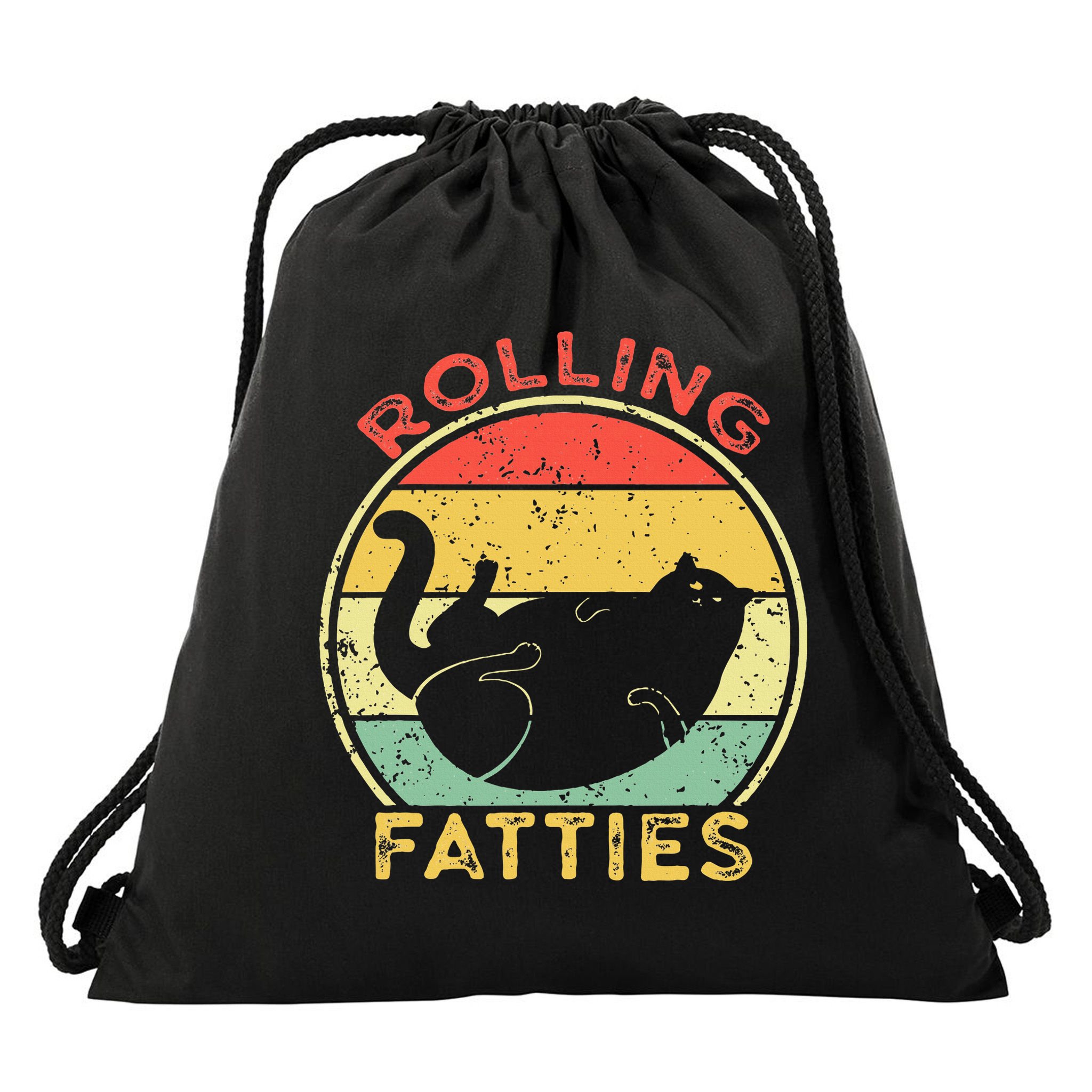 Rolling Fatties Cat Retro Vintage Funny Fat Kitten Saying Drawstring Bag