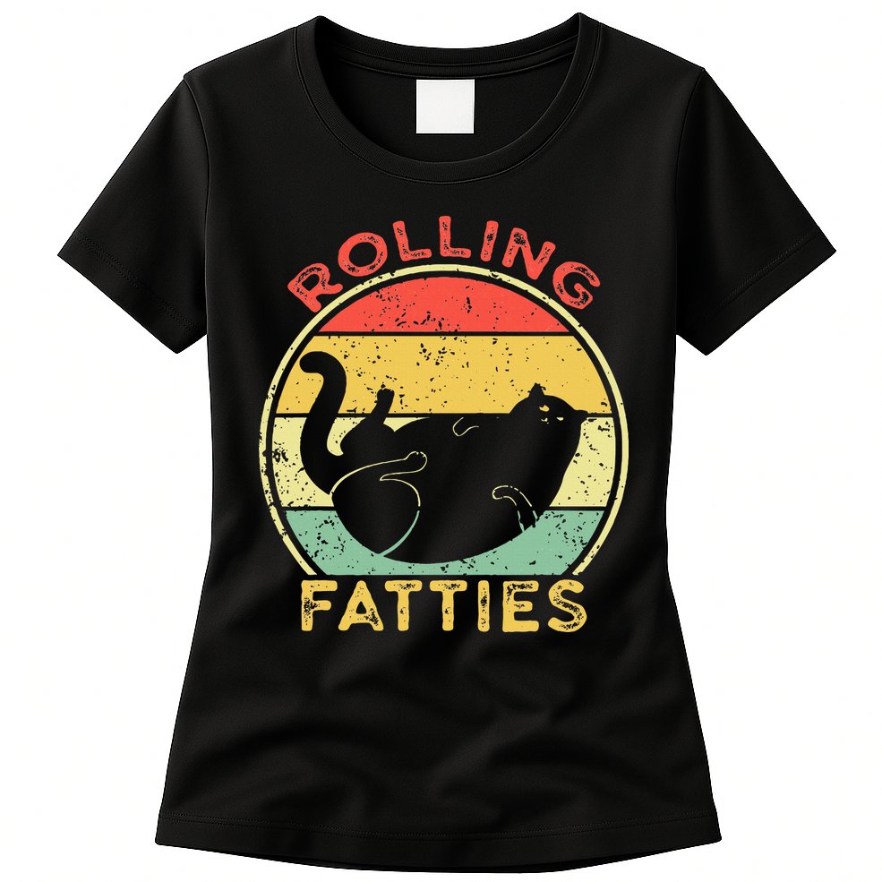 Rolling Fatties Cat Retro Vintage Funny Fat Kitten Saying Womens T-Shirt