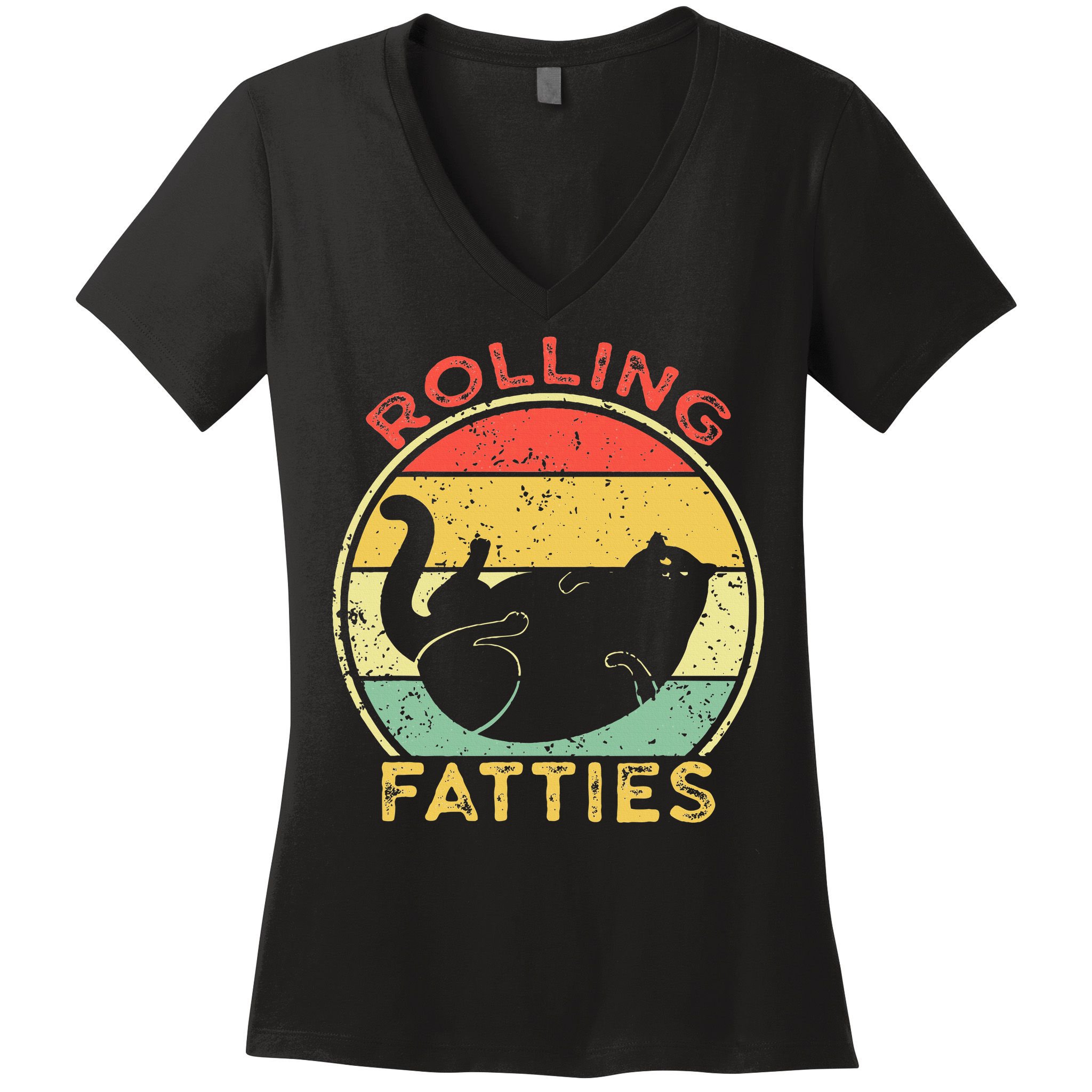 Rolling Fatties Cat Retro Vintage Funny Fat Kitten Saying Women's V-Neck T-Shirt