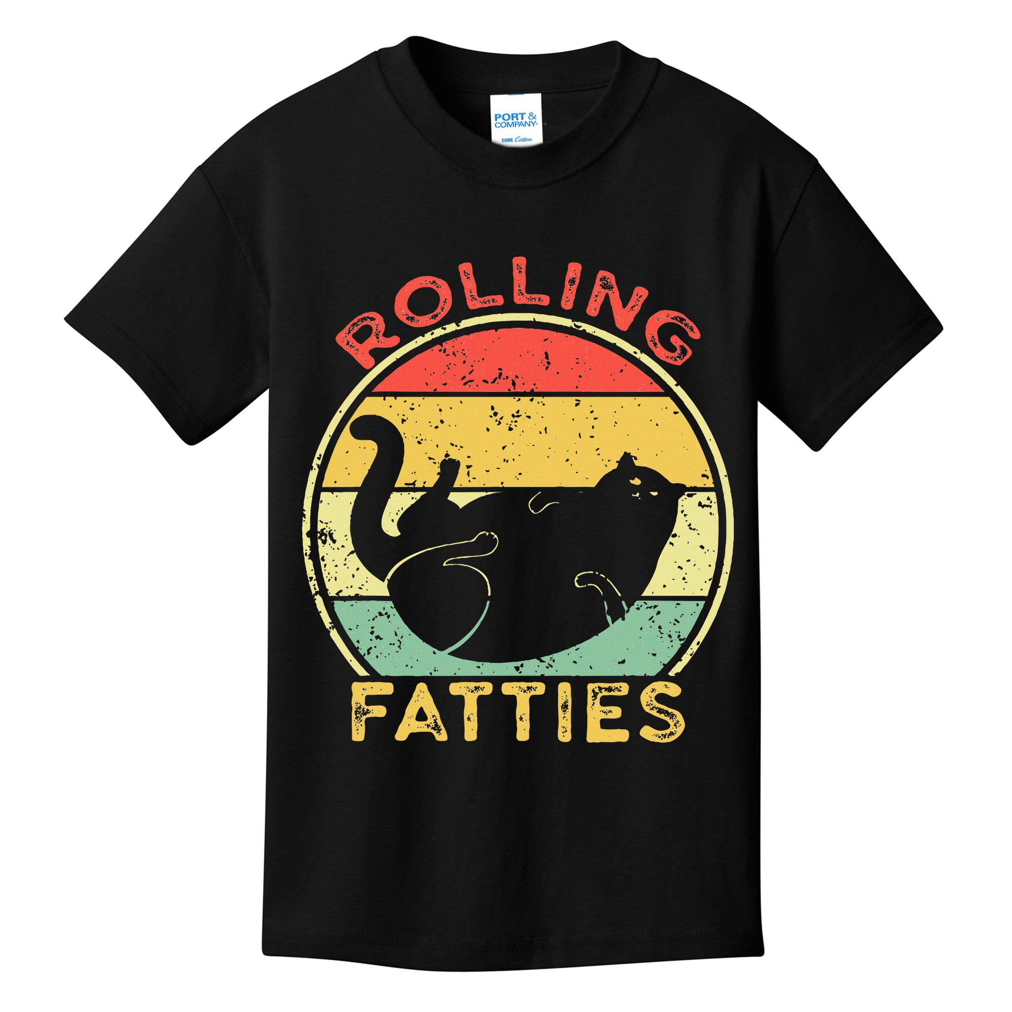 Rolling Fatties Cat Retro Vintage Funny Fat Kitten Saying Kids T-Shirt