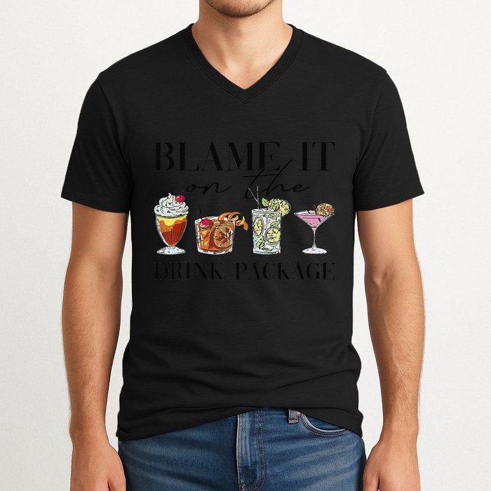 Retro Funny Cruise Blame It On The Drink Package Party V-Neck T-Shirt