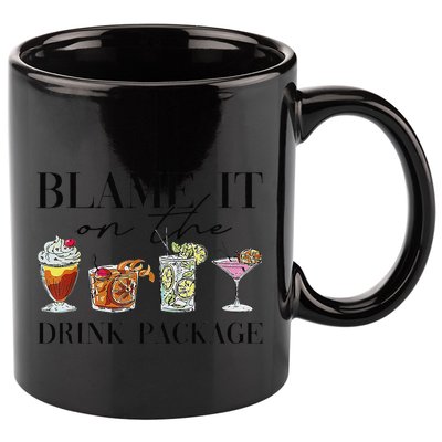 Retro Funny Cruise Blame It On The Drink Package Party 11oz C Handle Ceramic Mug