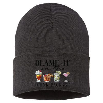 Retro Funny Cruise Blame It On The Drink Package Party Sustainable Knit Beanie