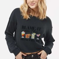 Retro Funny Cruise Blame It On The Drink Package Party Cropped Pullover Crew