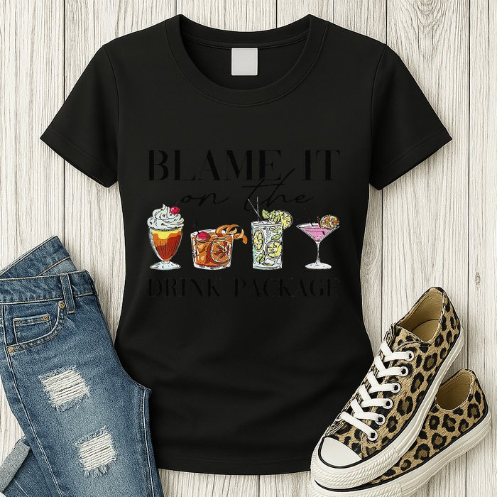 Retro Funny Cruise Blame It On The Drink Package Party Womens T-Shirt