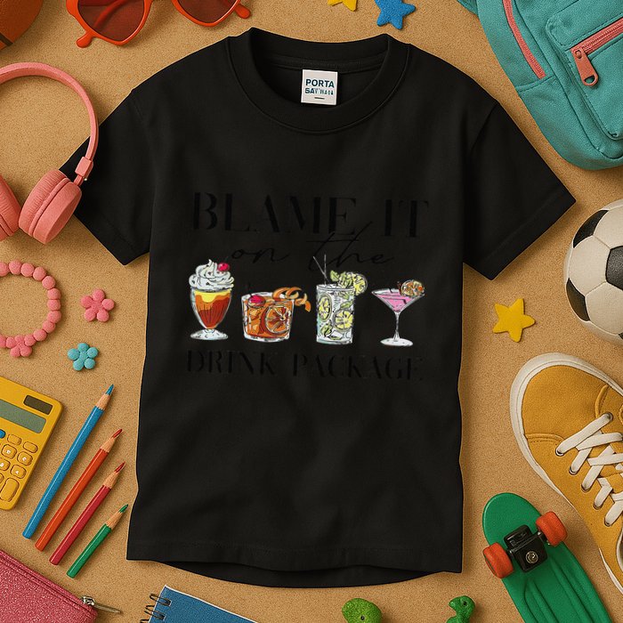 Retro Funny Cruise Blame It On The Drink Package Party Kids T-Shirt