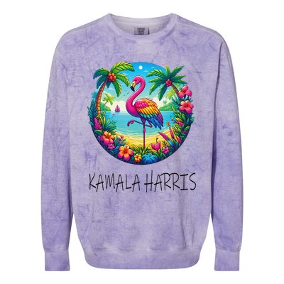 Retro Flamingo Chucks And Pearls Comma La Kamala Harris 2024 Colorblast Crewneck Sweatshirt