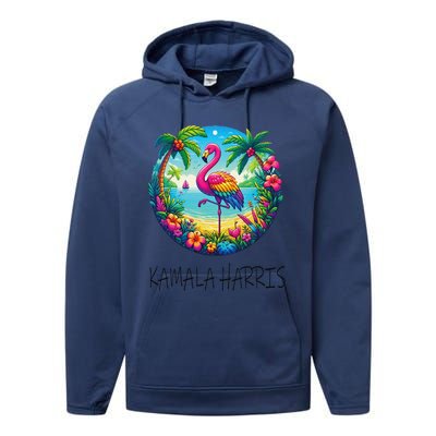 Retro Flamingo Chucks And Pearls Comma La Kamala Harris 2024 Performance Fleece Hoodie