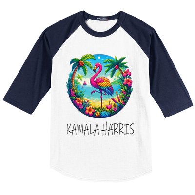 Retro Flamingo Chucks And Pearls Comma La Kamala Harris 2024 Baseball Sleeve Shirt