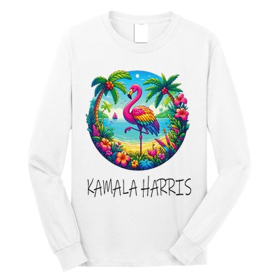 Retro Flamingo Chucks And Pearls Comma La Kamala Harris 2024 Long Sleeve Shirt