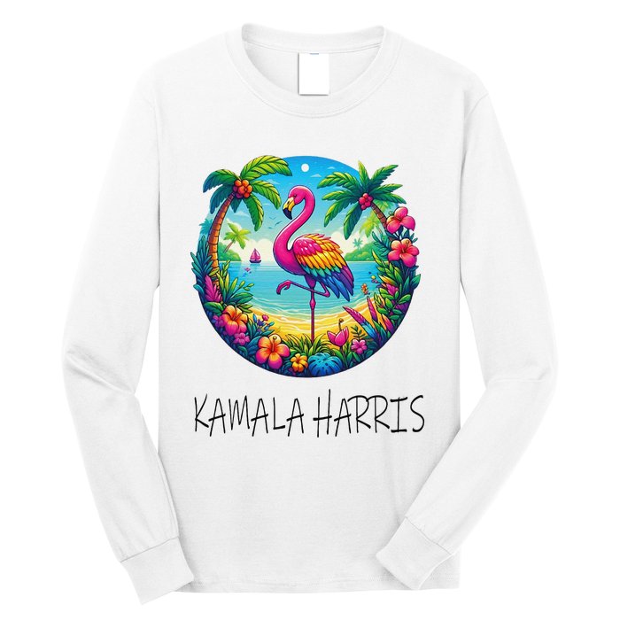 Retro Flamingo Chucks And Pearls Comma La Kamala Harris 2024 Long Sleeve Shirt