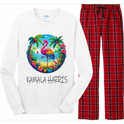 Retro Flamingo Chucks And Pearls Comma La Kamala Harris 2024 Long Sleeve Pajama Set