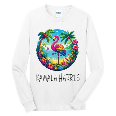 Retro Flamingo Chucks And Pearls Comma La Kamala Harris 2024 Tall Long Sleeve T-Shirt