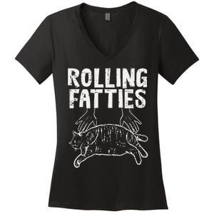 Rolling Fatties Cat Funny Fat Kitten Women's V-Neck T-Shirt