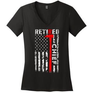 Retired Fire Chief Firefighter Rank Retirement Us Flag Gifts Women's V-Neck T-Shirt